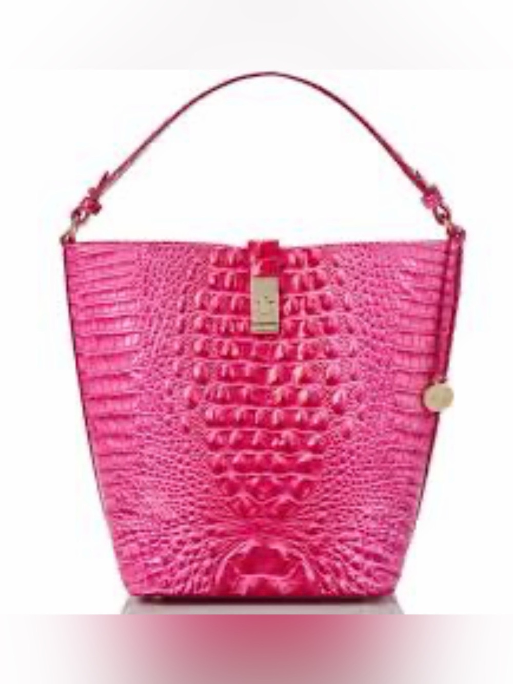Brahmin Hot Pink Croc-Embossed Leather With Gold Mono Hardware Shoulder Hobo